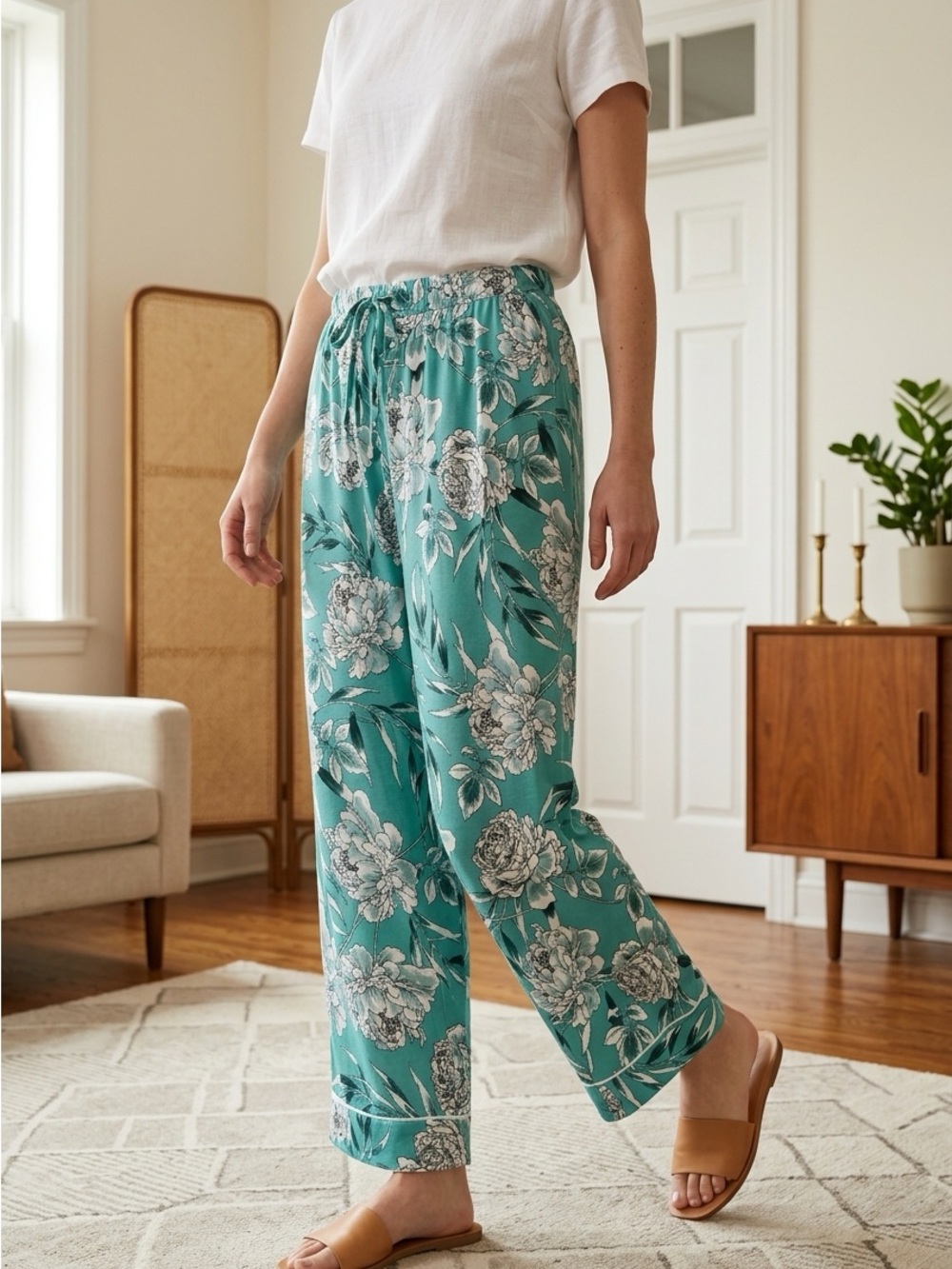 Liz Claiborne Teal Floral Drawstring Men’s Lounge Pants